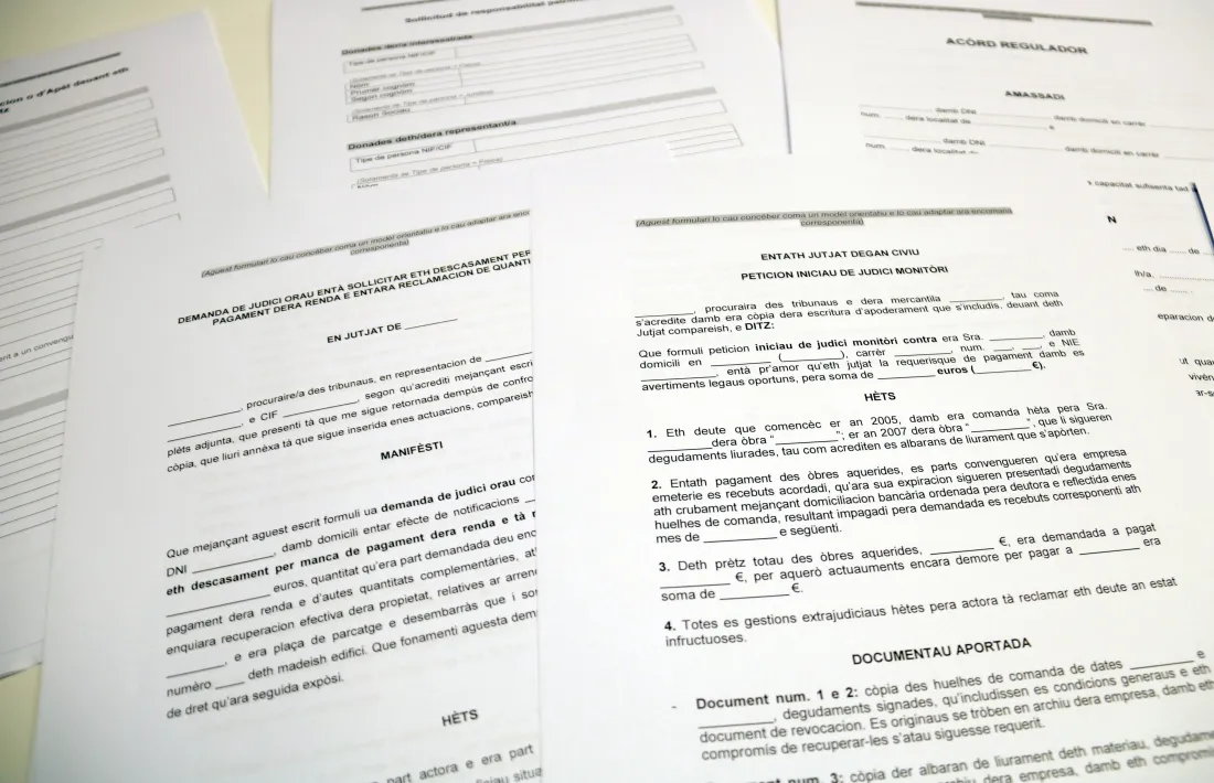 Alguns dels formularis judicials en aranès.