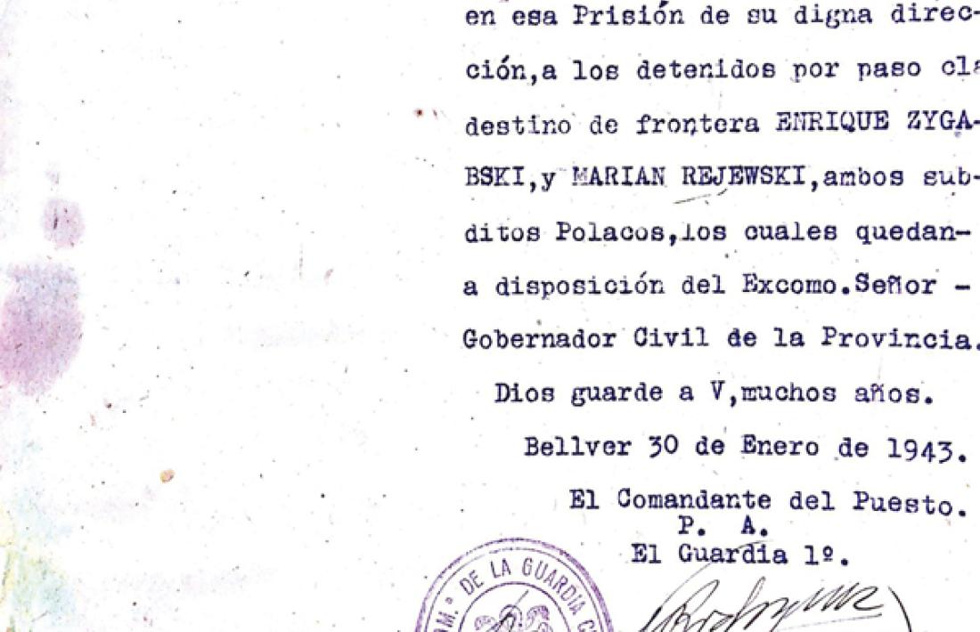 Expedient amb l’ingrés dels matemàtics polonesos Marian Rejewski i Henry Zygalski a la presó de la Seu l’endemà de ser detinguts per “pas clandestí” (30 de gener del 1943).