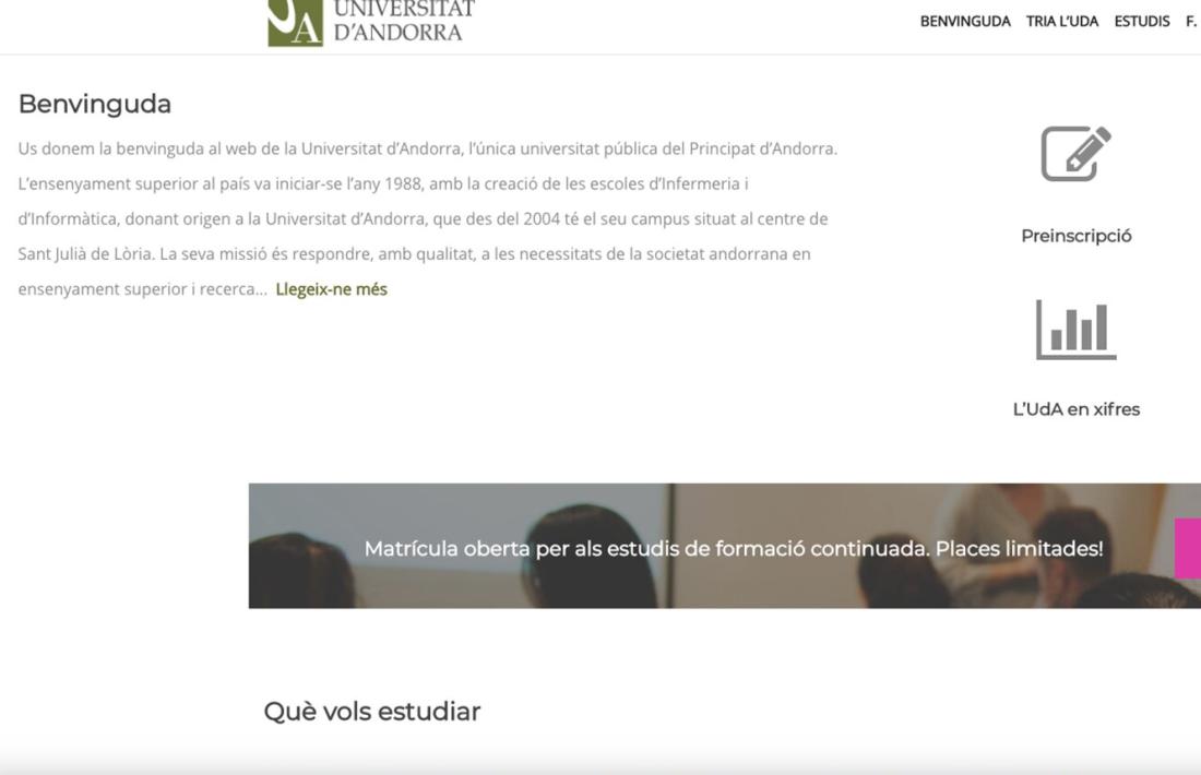 El nou portal de la Universitat d'Andorra.