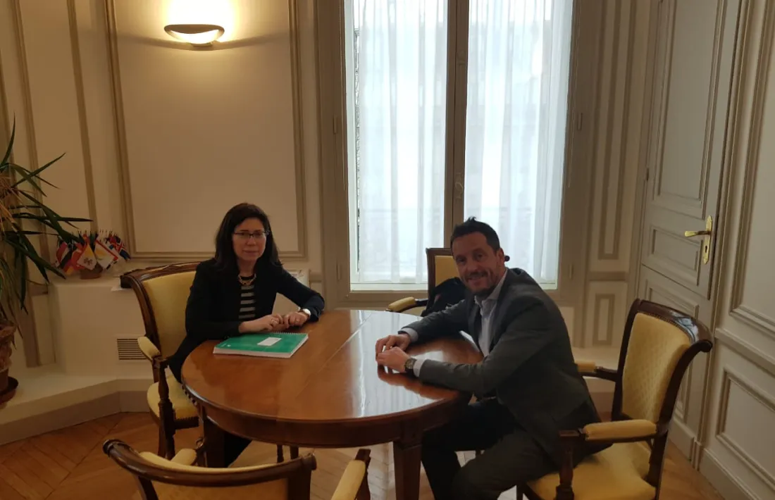 Rosa María Sánchez-Yebra i Pere López en la trobada d’ahir.