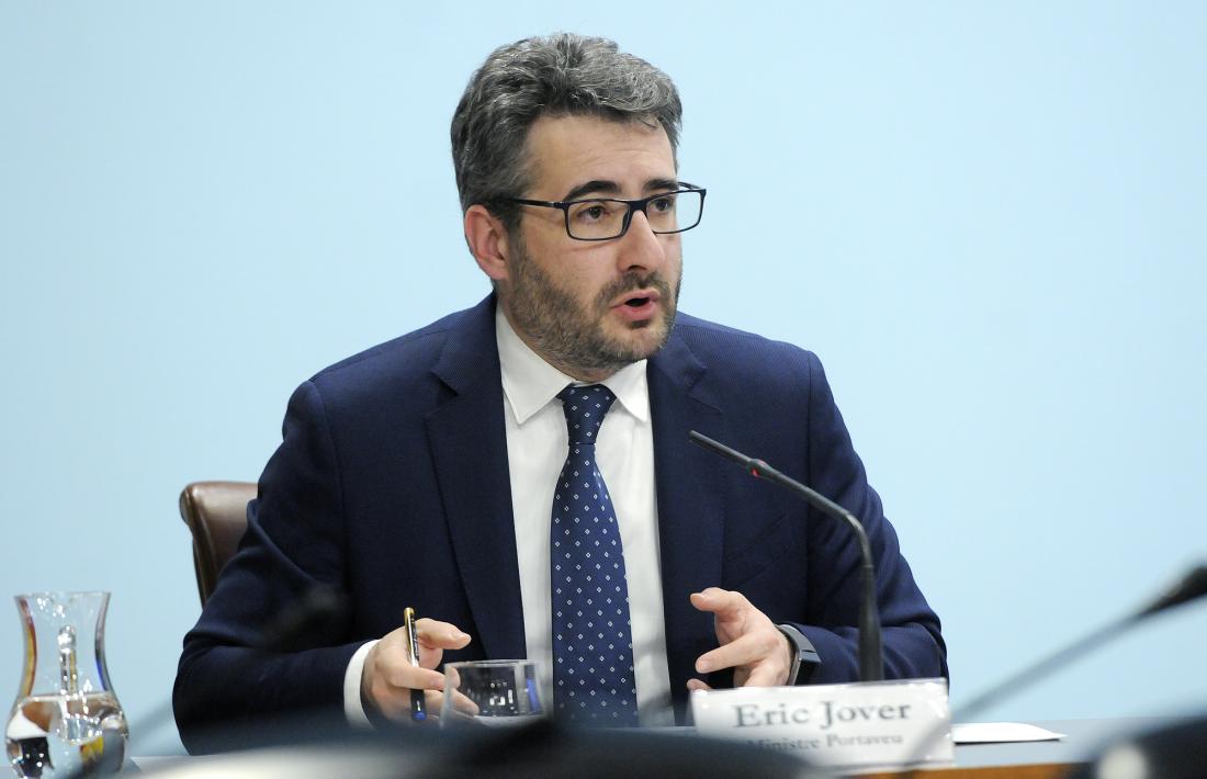 El ministre portaveu, Eric Jover, durant la seva compareixença d’ahir.