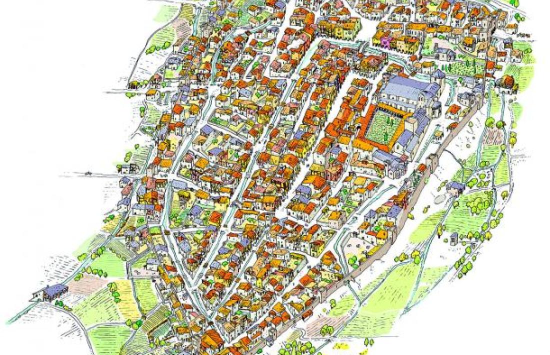 Reconstrucció ideal de la ciutat de la Seu al segle XIV: Villaró calcula que tenia entre 1.400 i 1.500 habitants.