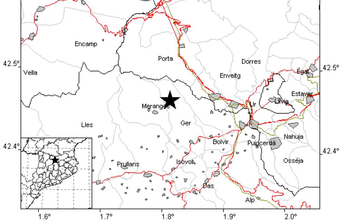 Mapa indicant l'epicentre del sisme.