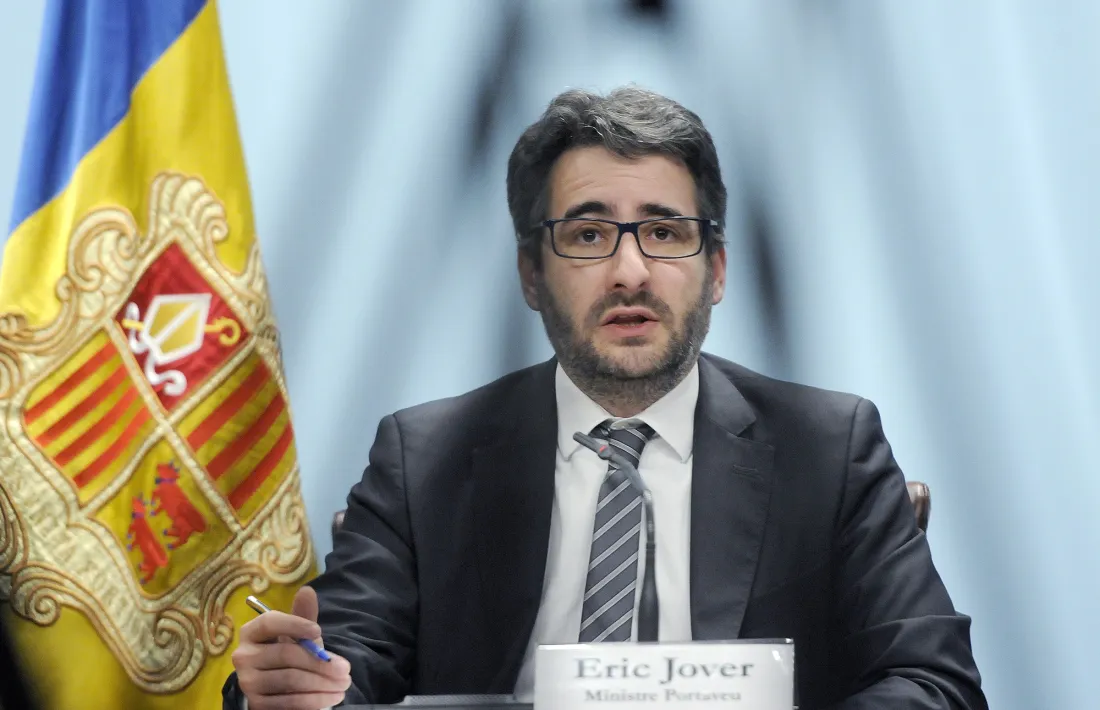  Un moment de la compareixença del ministre de Finances i portaveu de l’executiu, Eric Jover.