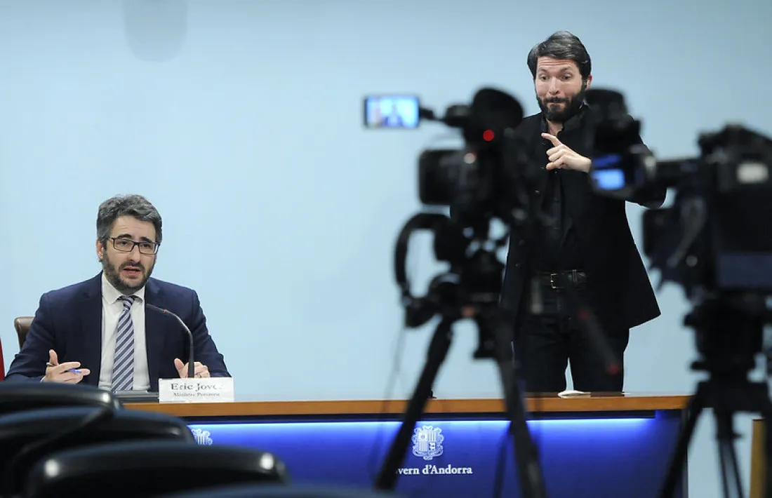 El ministre portaveu, Eric Jover, durant la roda de premsa d'aquest vespre.