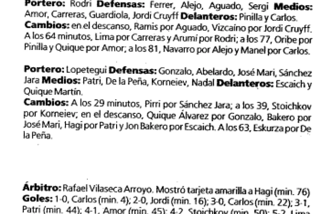 Fitxa del partit entre la Selecció Catalana i l'FC Barcelona del 25 de juny de 1995.