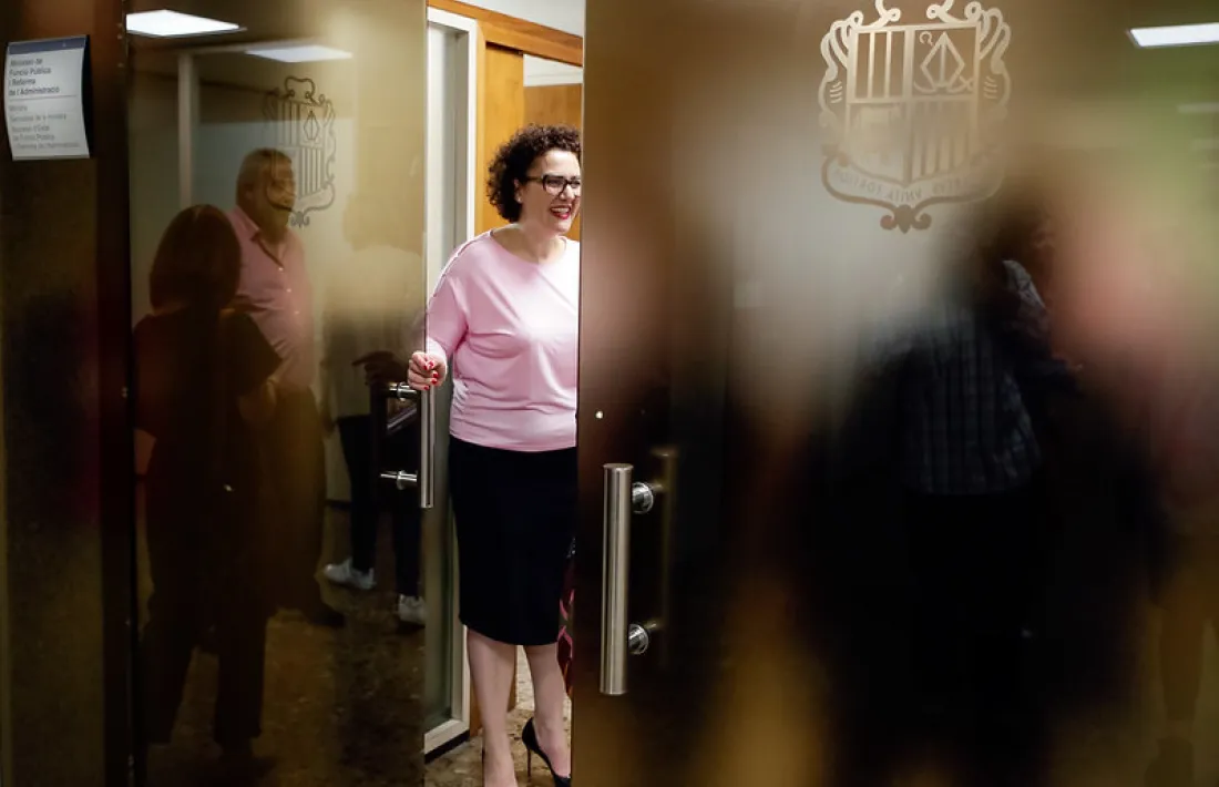 La ministra de Funció Pública, Judith Pallarés, en una reunió anterior amb els representants sindicals.