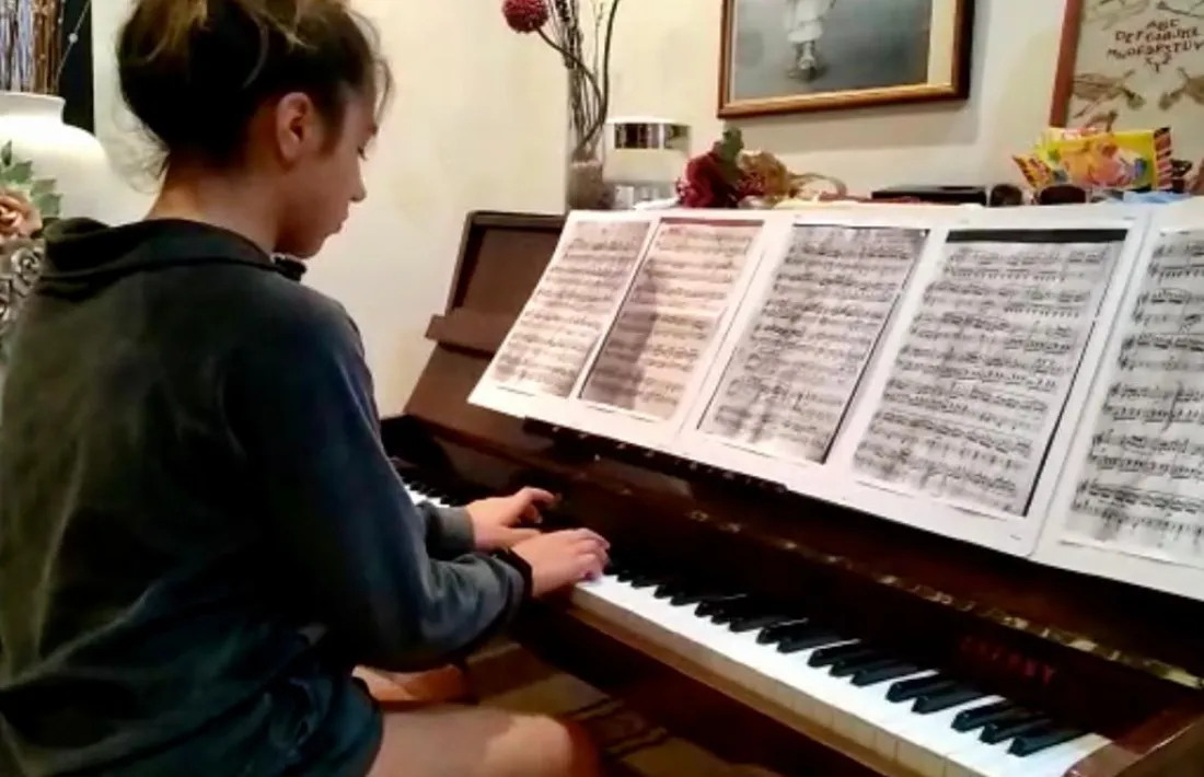 Una alumna de l'Escola de Música de les Valls del Nord.