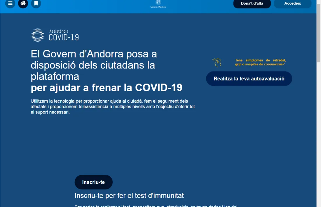 Captura de pantalla del web coronavirus.govern. ad