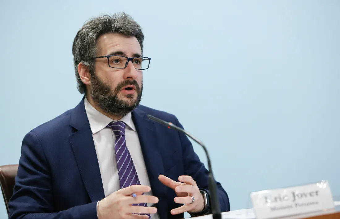 El ministre de Finances i portaveu de l’executiu, Eric Jover, en un moment de la compareixença d'aquesta la tarda.