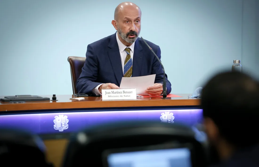 El ministre de Salut, Joan Martínez Benazet, en la compareixença d'avui.