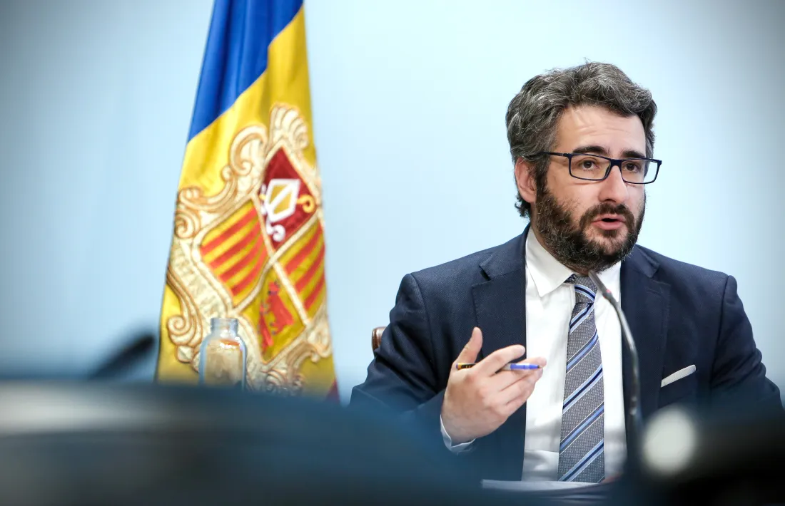 El ministre portaveu, Eric Jover, en la compareixença d’aquesta tarda.