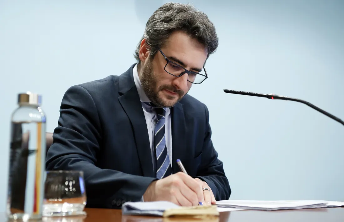 El ministre portaveu, Eric Jover, en la compareixença d'aquesta tarda.