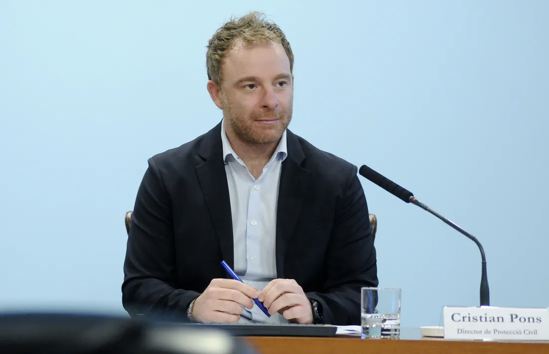 El director de Protecció Civil, Cristian Pons, en la compareixença d'aquesta tarda.