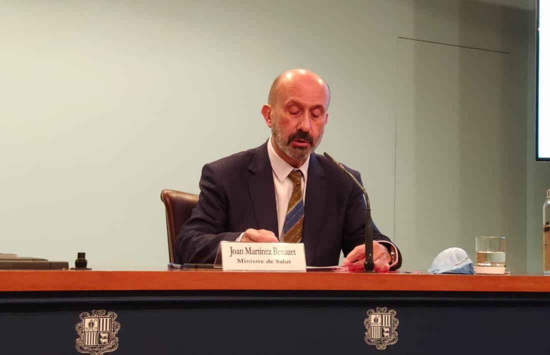 El ministre de Salut, Joan Martínez Benazet, en la compareixença d'aquesta tarda.