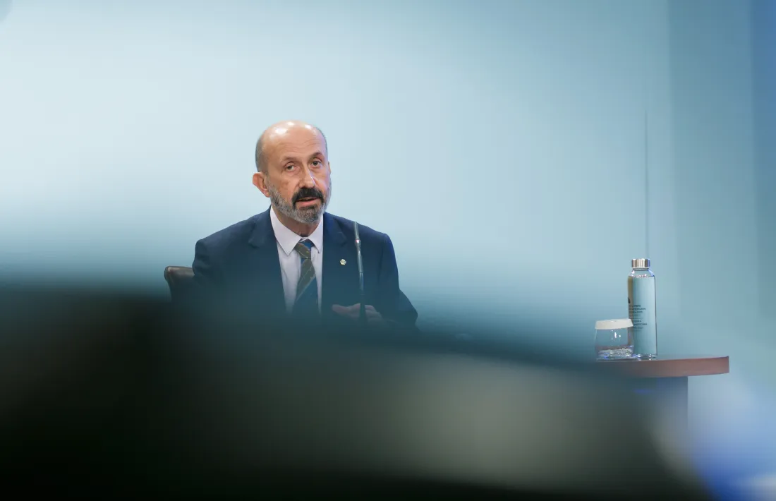 El ministre de Salut, Joan Martínez Benazet, en la compareixença d'aquesta tarda.