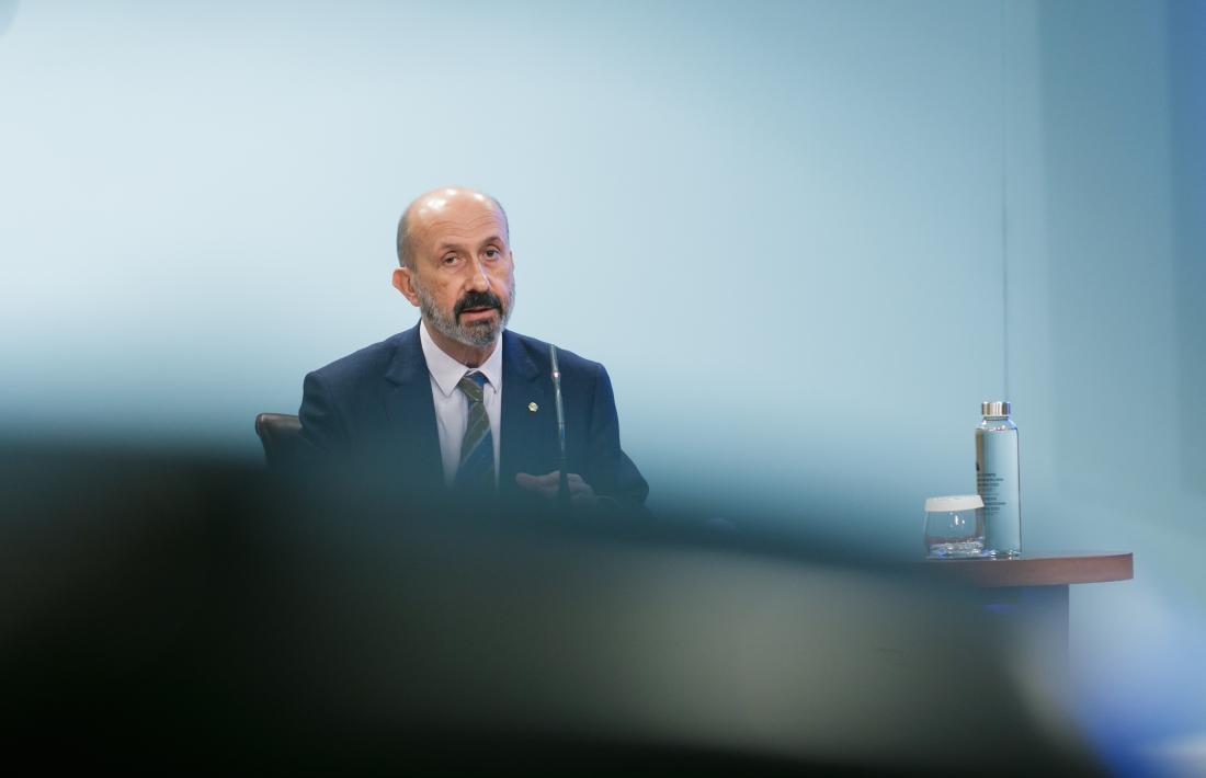 El ministre de Salut, Joan Martínez Benazet, en la compareixença d'aquesta tarda.