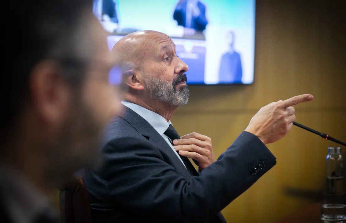 El ministre de Salut, Joan Martínez Benazet, en la compareixença d'aquesta tarda.