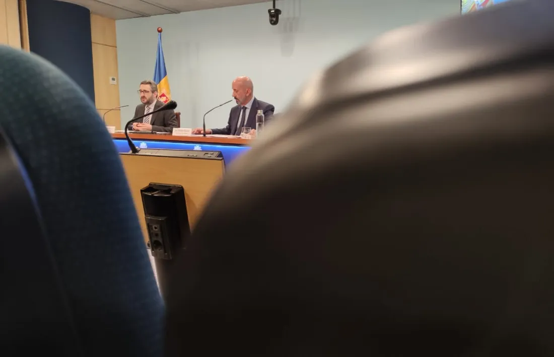 Un moment de la compareixença del ministre portaveu, Eric Jover, d’ahir a la tarda.