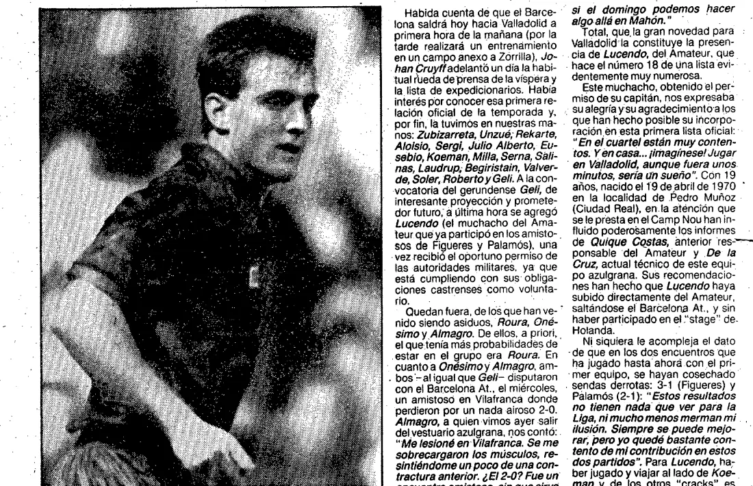 Article previ al partit del José Zorrilla parlant de la convocatòria de Lucendo.