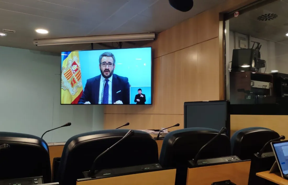 Un moment de la compareixença del ministre portaveu, Eric Jover, d'aquesta tarda.