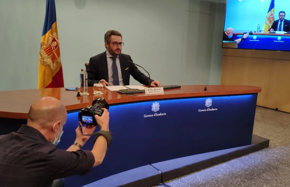El ministre Eric Jover durant la roda de premsa d'aquesta tarda.