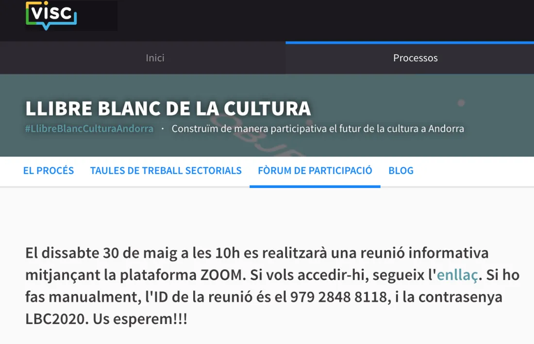 La plana web on s'informa del procés participatiu.