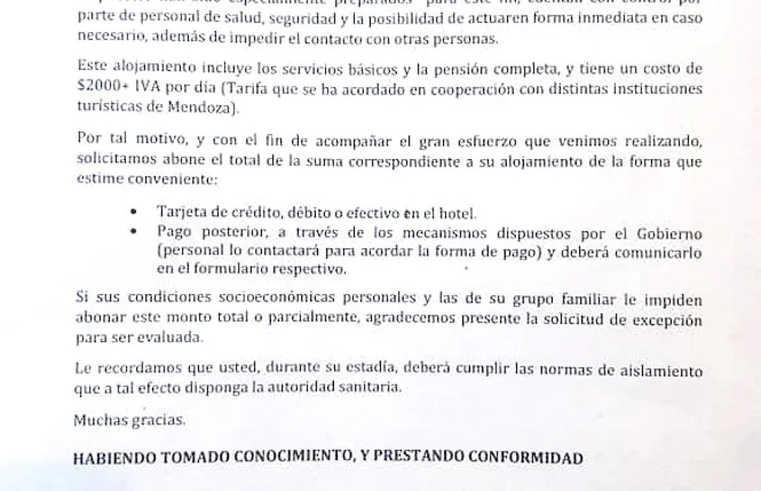 Document que han de firmar els temporers quan arriben a la ciutat de Mendoza.