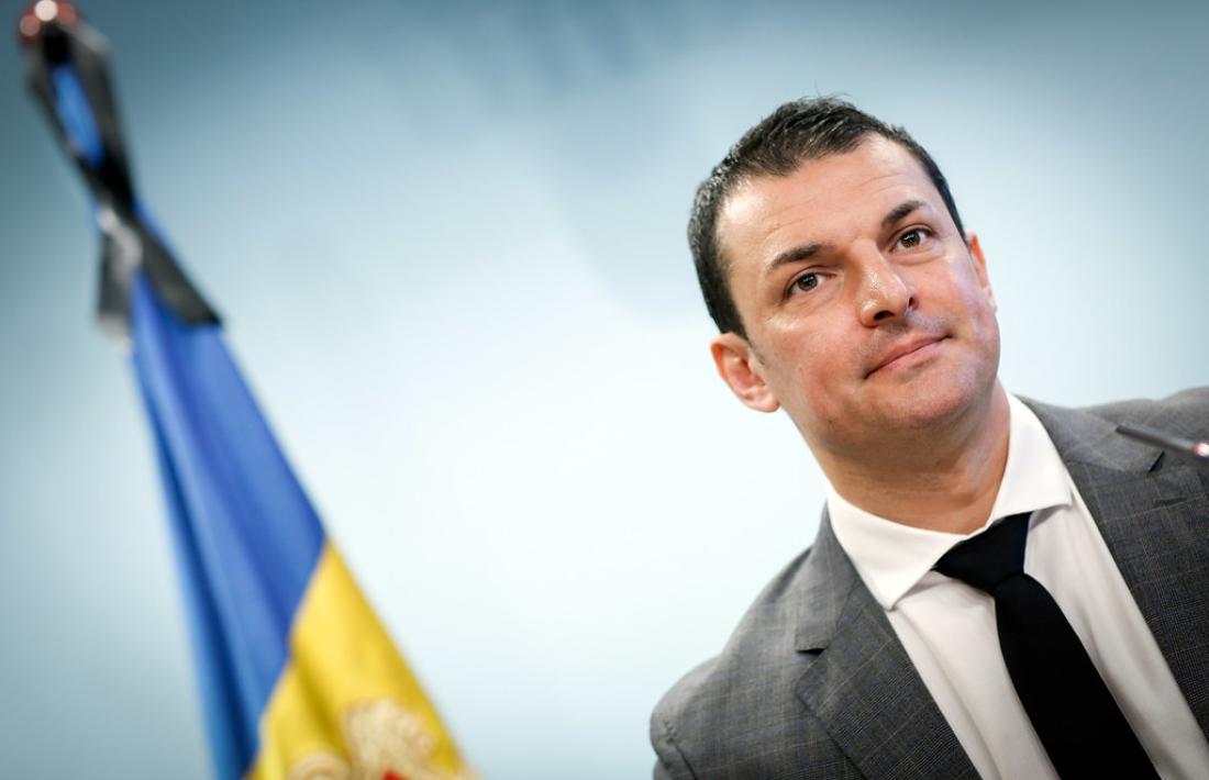 El ministre de Presidència, Economia i Empresa, Jordi Gallardo, en la roda de premsa d’ahir.