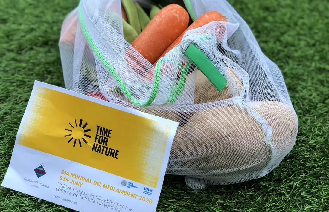 Mostra de les bosses reutilitzables que reparteix el Comú d'Encamp.