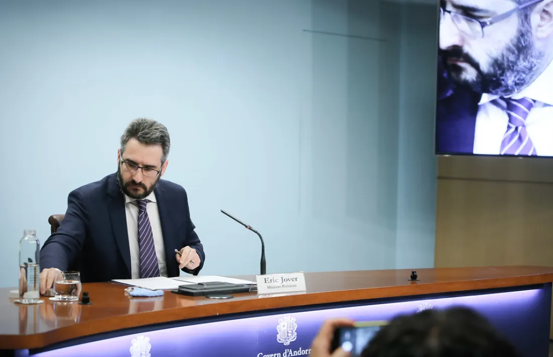 El ministre portaveu, Eric Jover, en un moment de la roda de premsa posterior al consell de ministres.