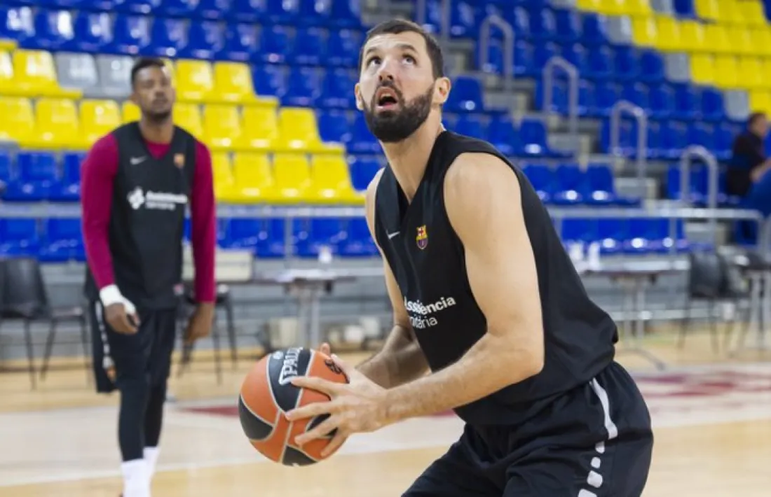 Nikola Mirotic, en un entrenament al Palau Blaugrana.
