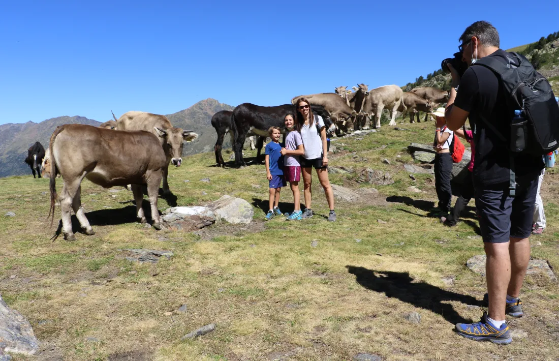 Una família es fa una foto prop del ramat.