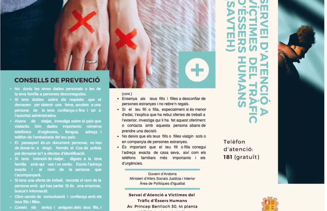 El tríptic que es va editar amb motiu del Dia mundial contra el tràfic d'éssers humans.