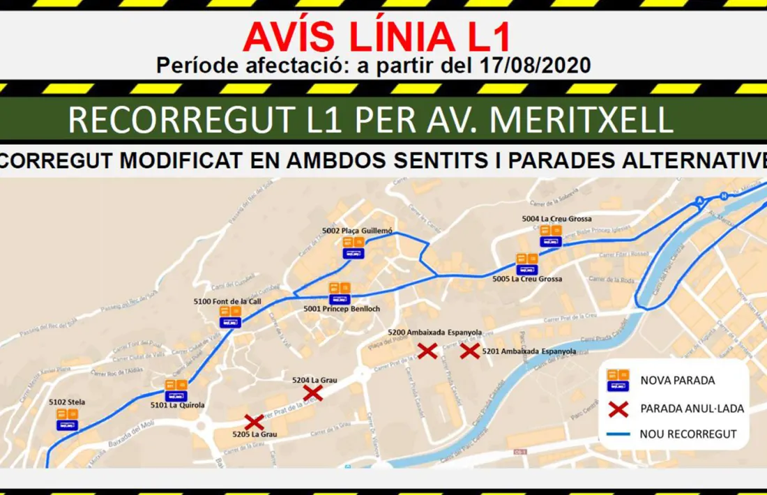 L'avís de les modificacions del recorregut