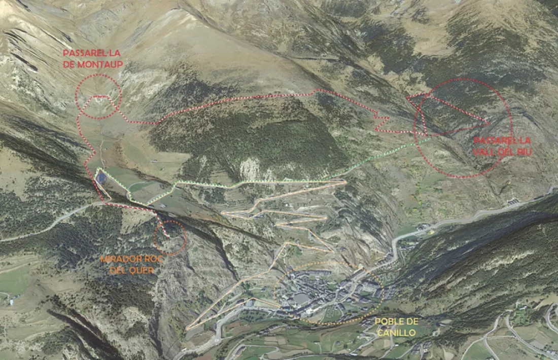  Imatge de la situació dels ponts tibetans que pretén construir el Comú com a atractiu turístic. 