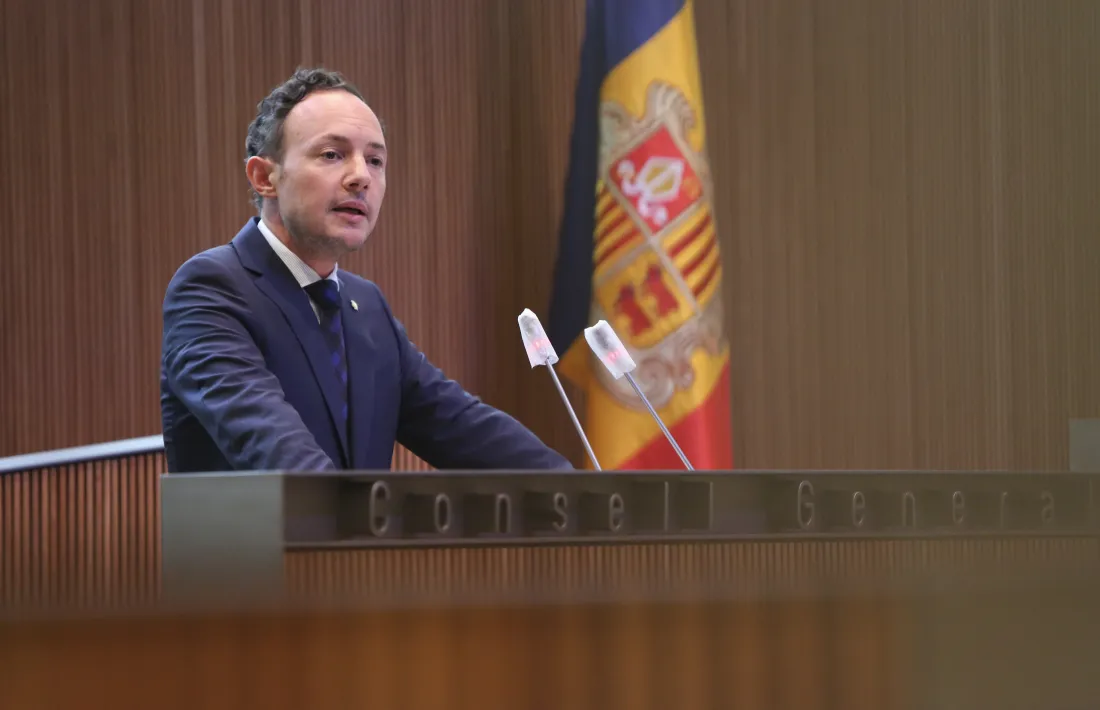 El cap de Govern, Xavier Espot, en un moment del seu discurs en la primera jornada del debat d’orientació política.