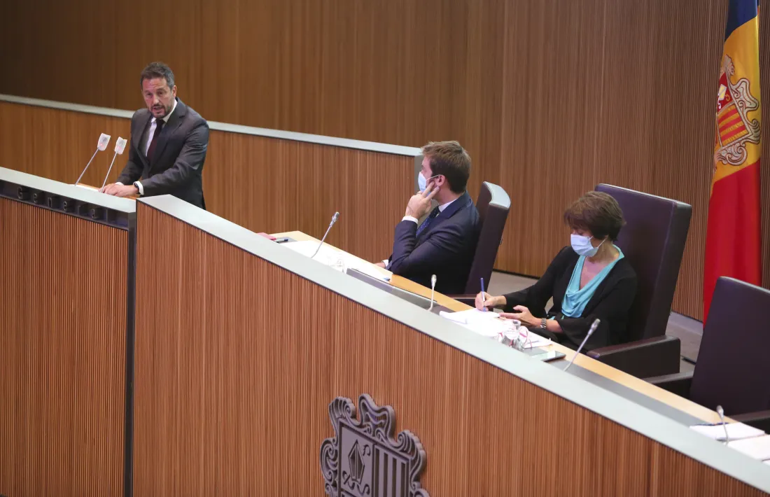 El president del grup socialdemòcrata, Pere López, en un moment de la seva intervenció ahir al Consell General.