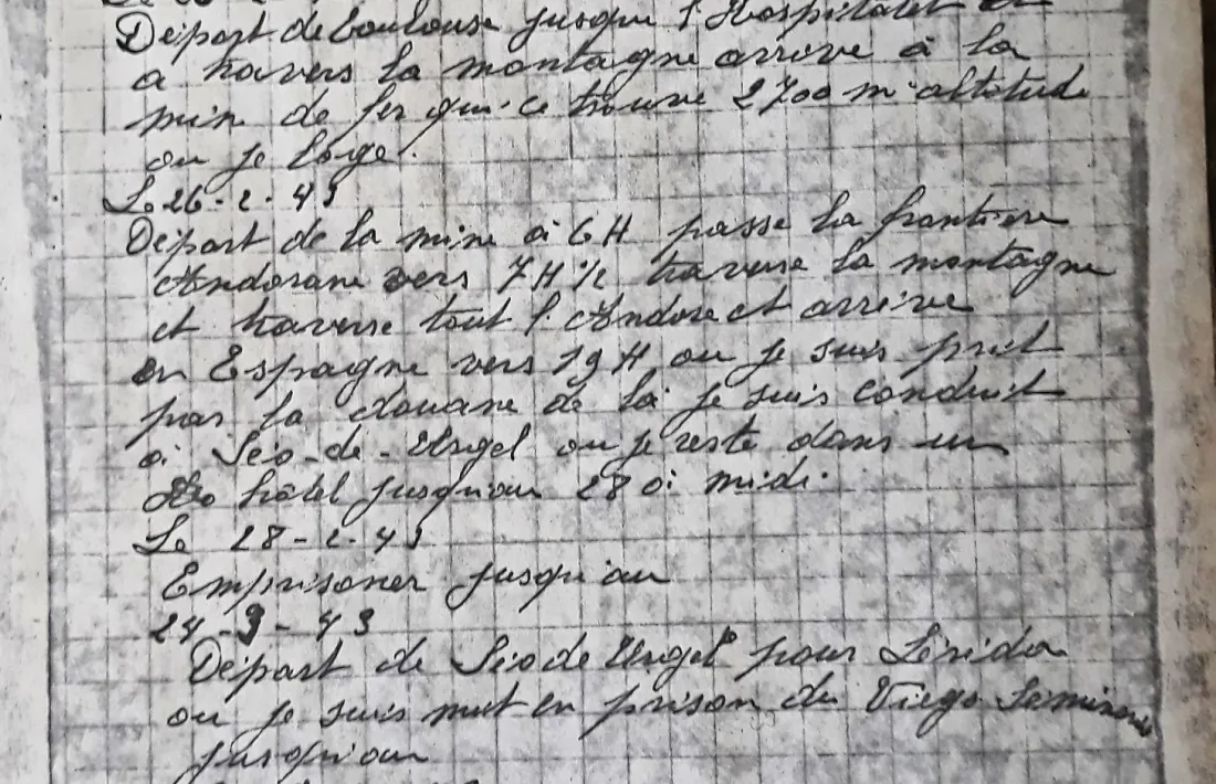  Diari d’un evadit anònim on deixa constància de la ruta d’evasió: el 26 de febrer del 1943 passava per aquí.