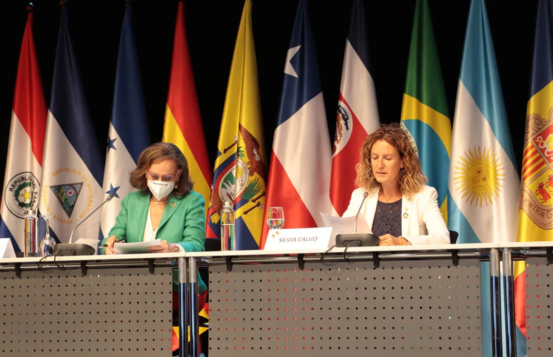 La ministra de Medi Ambient, Agricultura i Sostenibilitat, Sílvia Calvó, durant la seva intervenció a la 10a Conferència Iberoamericana de ministres de Medi Ambient.