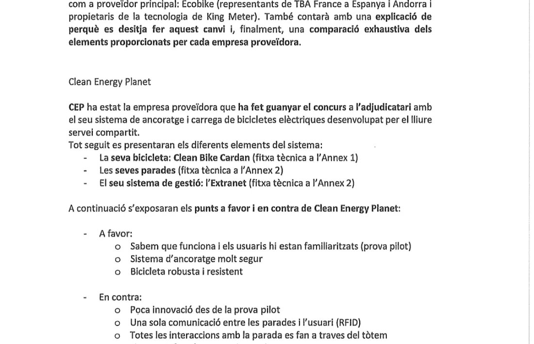 Extracte de la carta amb què Montre SL sol·licita el canvi de bicicleta.