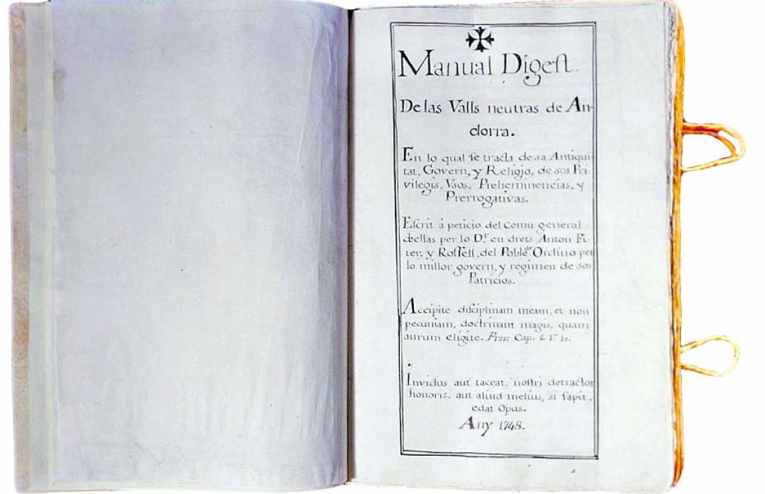 Fiter i Rossell parlarà en anglèsCòpia del ‘Manual Digest’ procedent de l’Armari de les Sis Claus que avui es conserva a l’Arxiu Nacional.