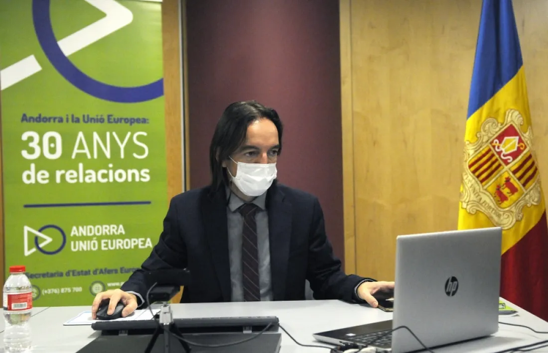 El secretari d’Estat d’Afers Europeus, Landry Riba, en un moment de la reunió.