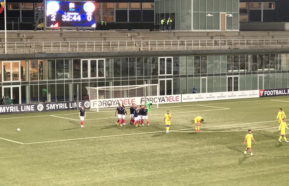  Illes Fèroe celebra el segon gol de Klaemint Olsen contra la selecció d’Andorra. Foto: Twitter FAF
