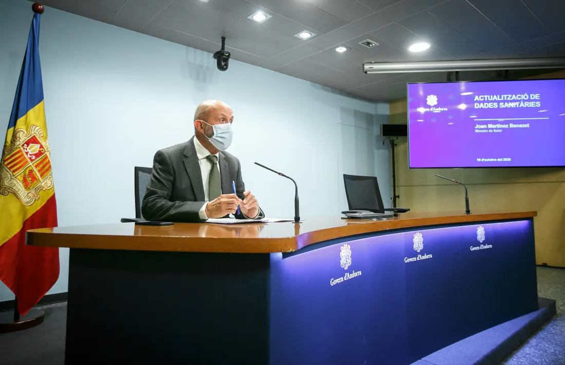 El ministre de Salut, Joan Martínez Benazet, en la roda de premsa d'aquesta tarda.