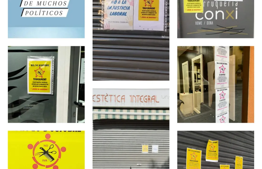 Collage dels propietaris de negocis de la Seu amb imatges dels establiments tancats per secundar la vaga. 