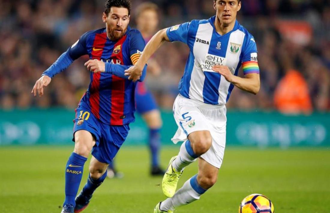 Martin Mantovani, amb el Leganés, defensant al seu compatriota, Leo Messi. Foto: Twitter