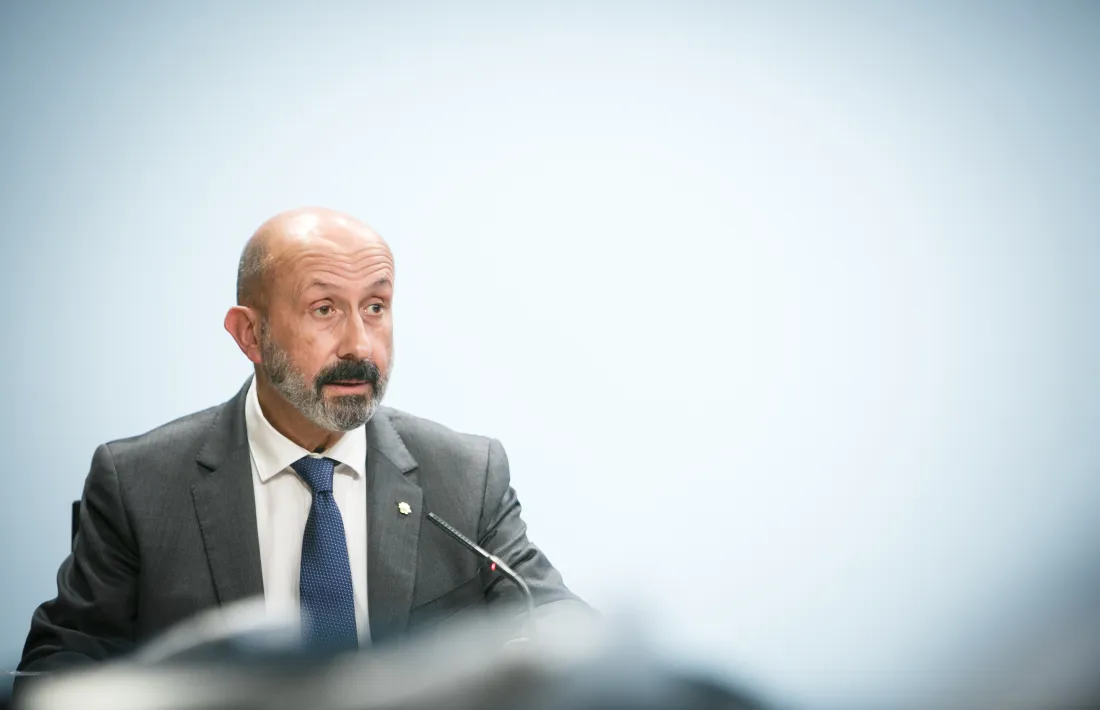 El ministre de Salut, Joan Martínez Benazet, en la compareixença d'aquesta tarda.