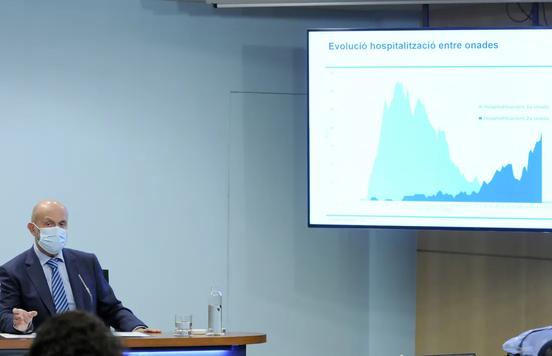 El ministre de Salut, Joan Martínez Benazet, en la roda de premsa d'aquesta tarda.