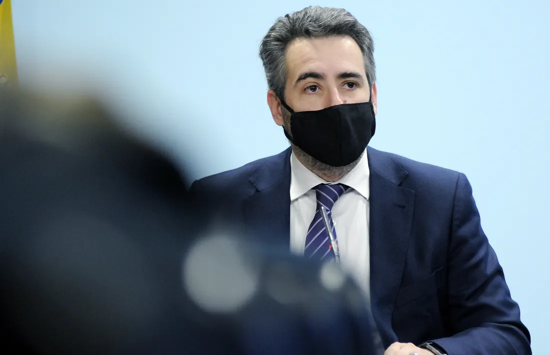 El ministre Jover en la roda de premsa d'aquesta tarda.